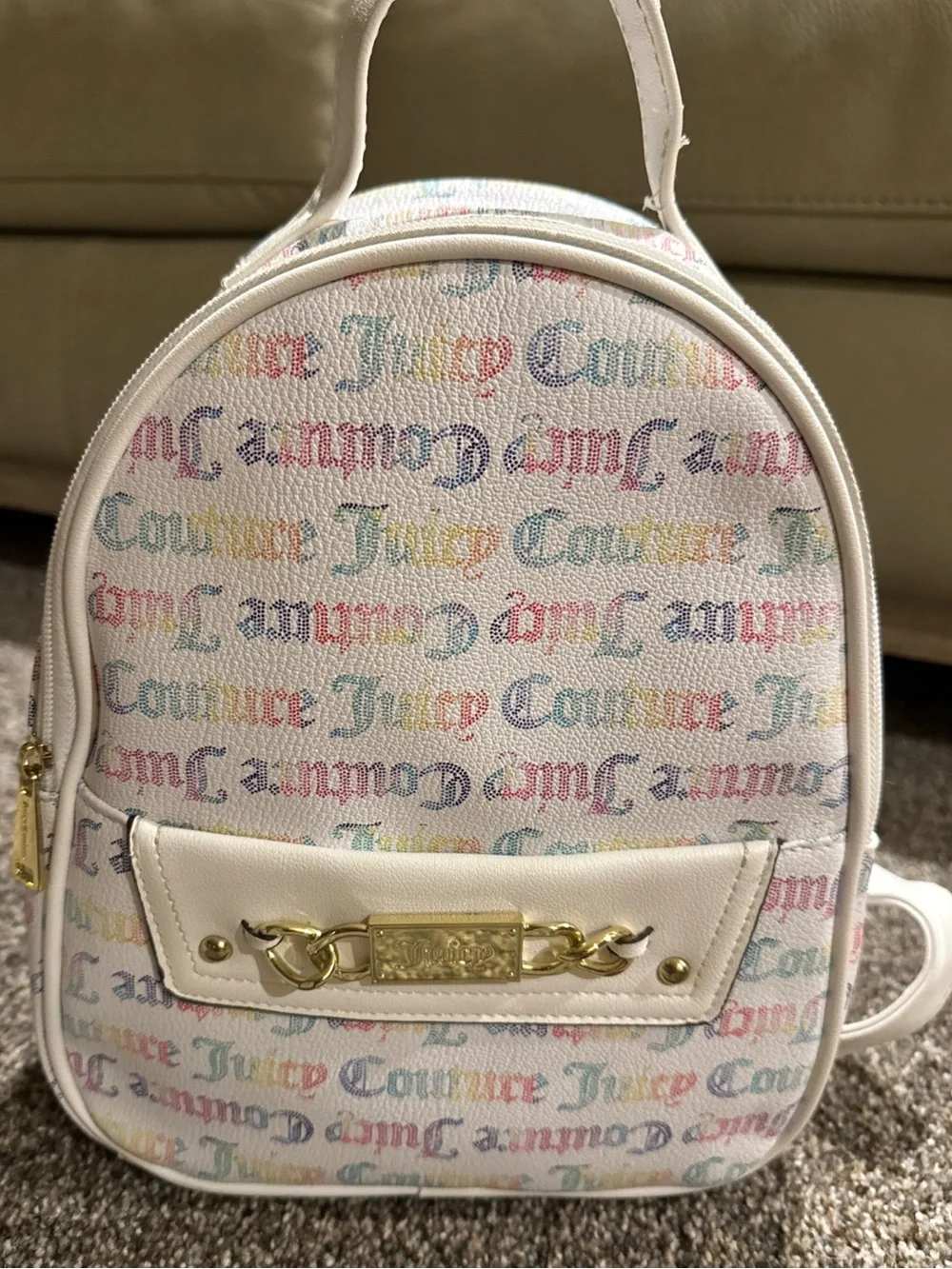 Juicy Couture White Multicolor Monogram Logo Backpack